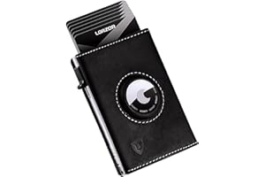 LORZOR AirTag Wallet - Full Grain Leather, Mens Minimalist Wallet with Apple Air Tag Holder, Slim Smart Pop up Card Case, ID Window, RFID Blocking, Front Pocket (AirTag Not Included)