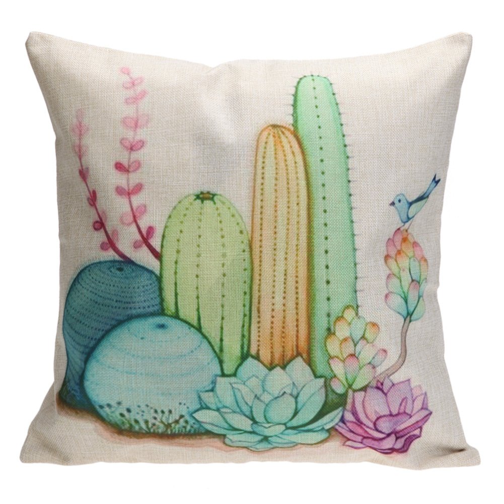 驚きの値段 Whitelotous 18x18インチ コットンリネン製クッションカバー クリエイティブなサボテンデザイン 多肉植物 装飾 正方形 スロー ピローケース ご自宅のソファー 車のインテリア 45 45cm B01lwagwp32 安いそれに目立つ Livehouseeurope Com
