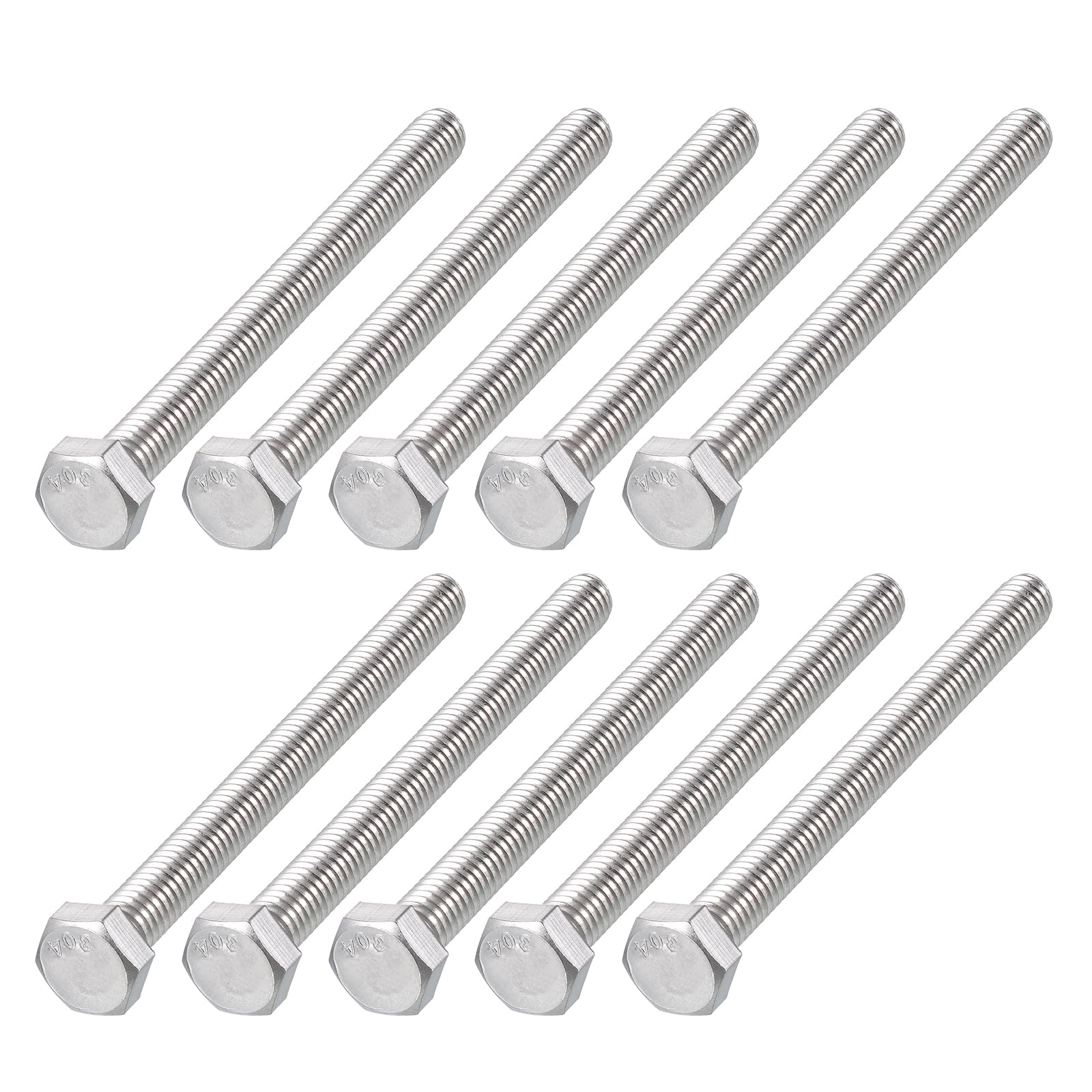 METALLIXITY Hex Head Bolts (5/16-18 x 4") 10Pcs, 304 Stainless Steel 18-8, Fully Threaded, External Hex Drive, Plain Finish, Hex Head Screw Bolt, Silver — image 1