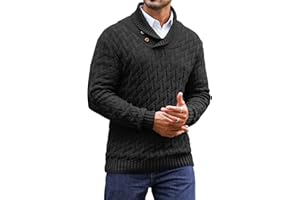 KAVIANA Men's Shawl Collar Pullover Sweater Casual Cable Knit Button Sweaters Tops for Winter (S-5XL)