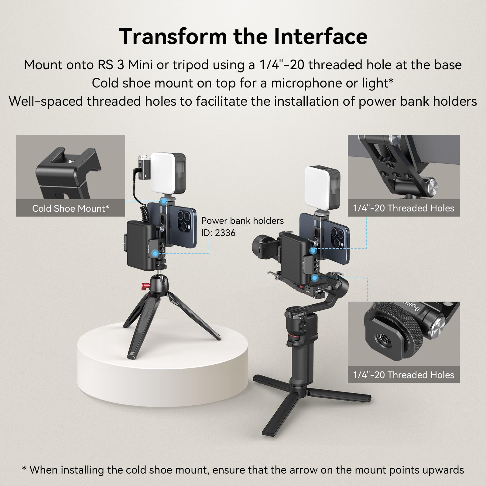 SMALLRIG Universal Metal Phone Support with Cold Shoe Mount, Smartphone Holder Adapter Support Free Adjustment Joints, Phone Tripod Mount for iPhone 17 16 15 14, for Samsung Galaxy etc. - 4382