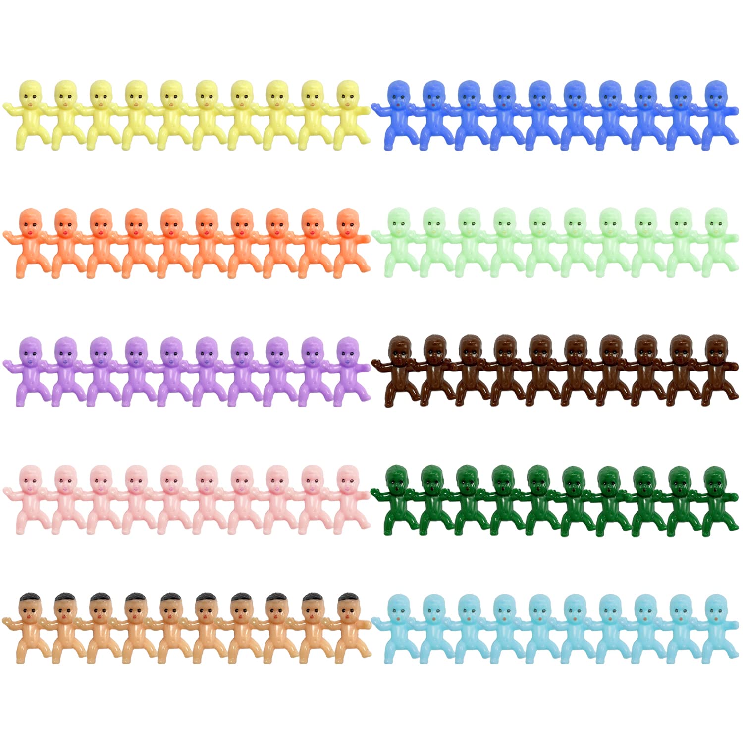 BEIIEB Pack of 100 1" Mini Plastic Baby Dolls, Small Decorations, Pendants for Showers, Party Games, DIY Crafting (10 Colors)