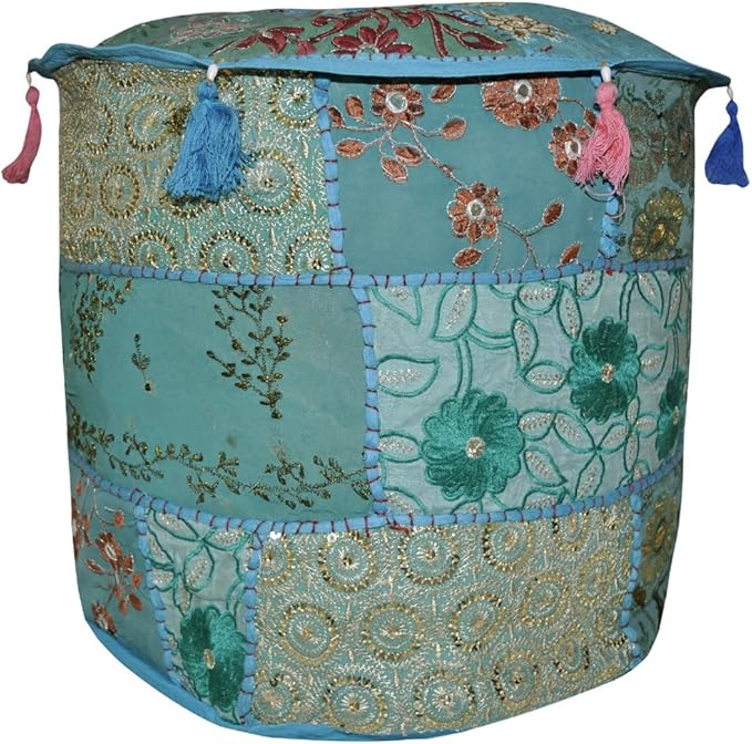 Lalhaveli Handmade Cotton Round Ottoman Cover for Room