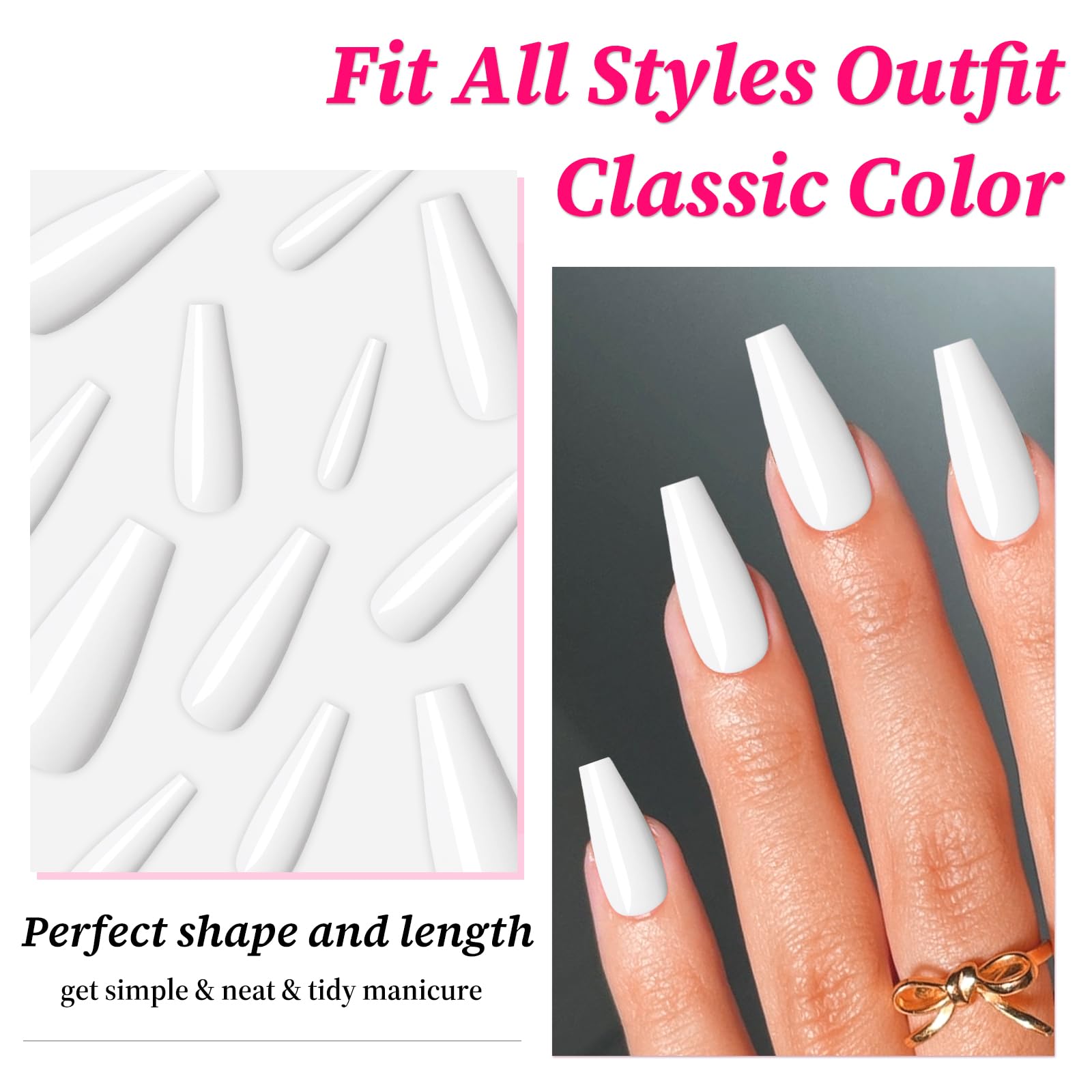 Lifextol 120PC White Coffin Press on Nails Long Fake Nails Press ons with Glue Nail Adhesive Tabs, 12 Sizes Long Acrylic Nails Press on Nails Coffin White Stick Nails Tips Artificial Fingernails - Image 2