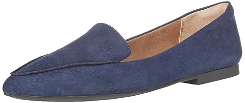 Amazon Essentials Women's Loafer Flat, Navy Microsuede, 15 Wide