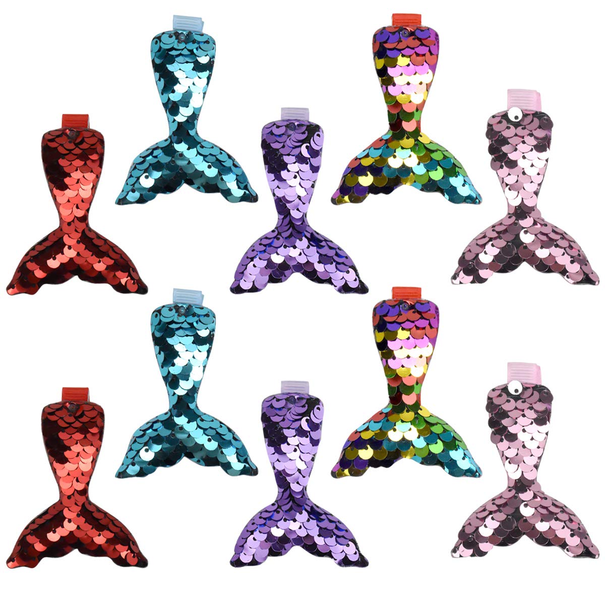 NATCUE 10PCS Sparkly Mermaid Hair Clips, Cute BB Barrettes, Crocodile Hair Clips for Kids Baby Girls