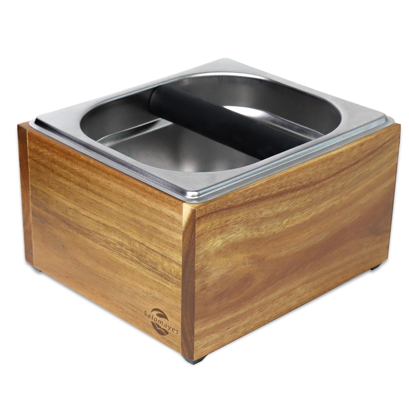 Photo 1 of Acacia Wood Espresso Knock Box, Large Capacity with Stainless Steel Interior, Silicone Knock Bar, Anti-Slip Base, Noise-Reducing & Shock-Absorbing Design, Removable for Easy Cleaning