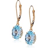 Amazon Essentials 14K White Gold Oval Gemstone Dangle Leverback Earrings