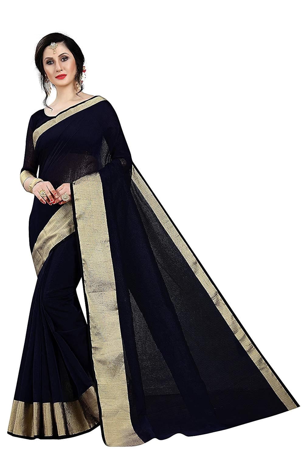 bluegene women's cotton silk saree with blouse piece (doriacottonvariation)