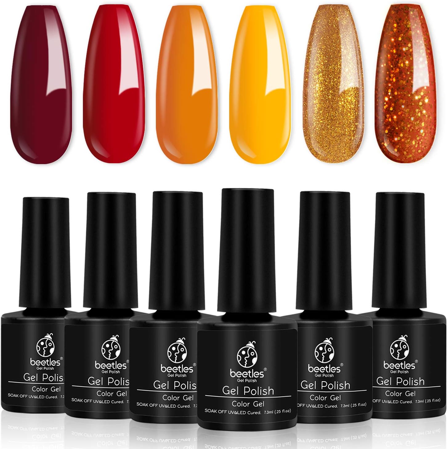 Beetles Gel Nail Polish Set, Red Orange Glitter Gel Polish Kit Soak Off Led Lamp Required Nail Gel Polish Kit Nail Art Thanksgiving Day Christmas : Beauty
