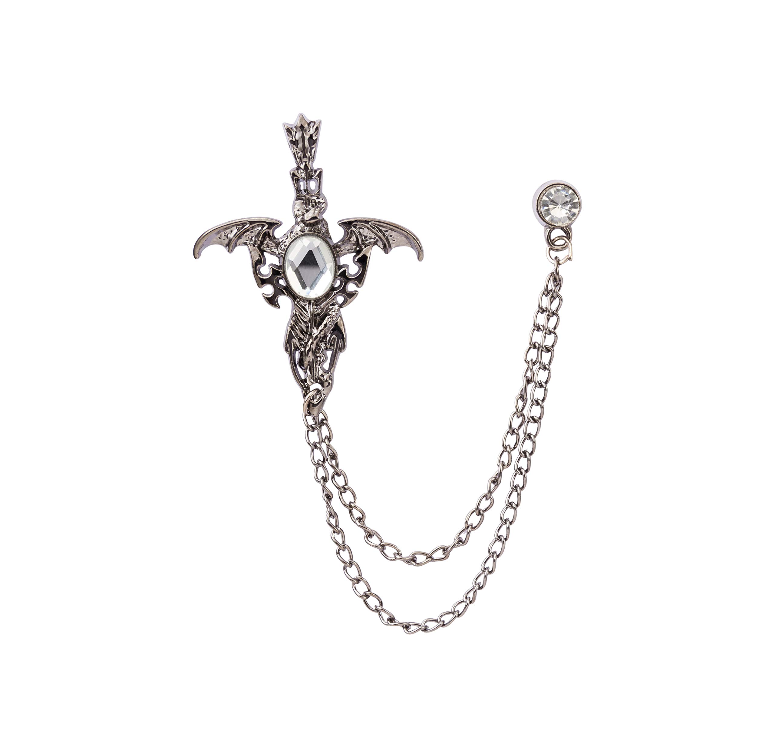 Brooch Lapel Pin for Men Men's Sword with Stone Drtailing Chain Tassel Suit Collar Brooch Lapel pin