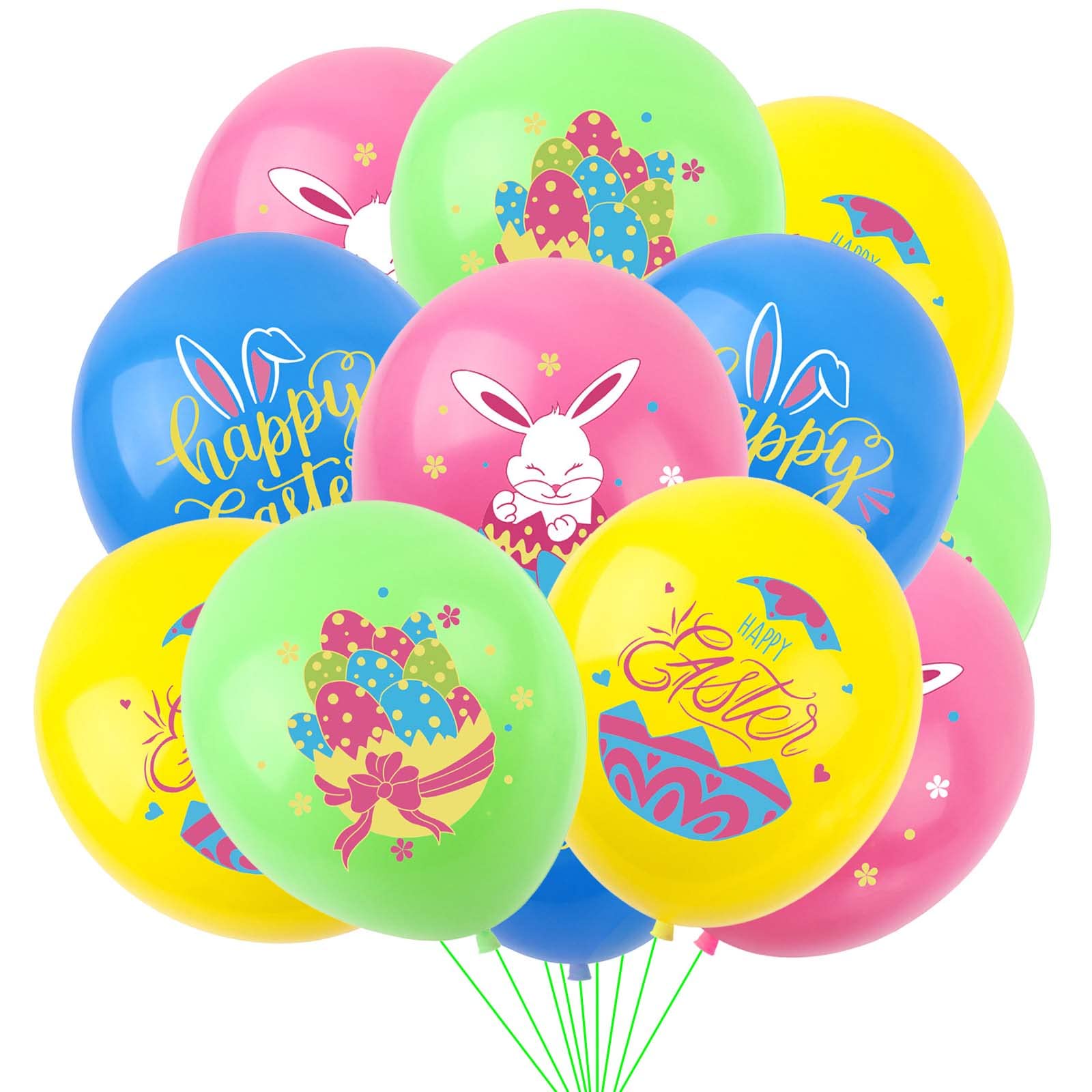 HADCKJA Happy Easter Balloons Bunny Eggs Balloons Green Pink Blue Yellow Party Balloon For Easter Themed Party Bunny Decorations Decor Supplies Arch Decorations Party Balloon Sets-12 Pcs