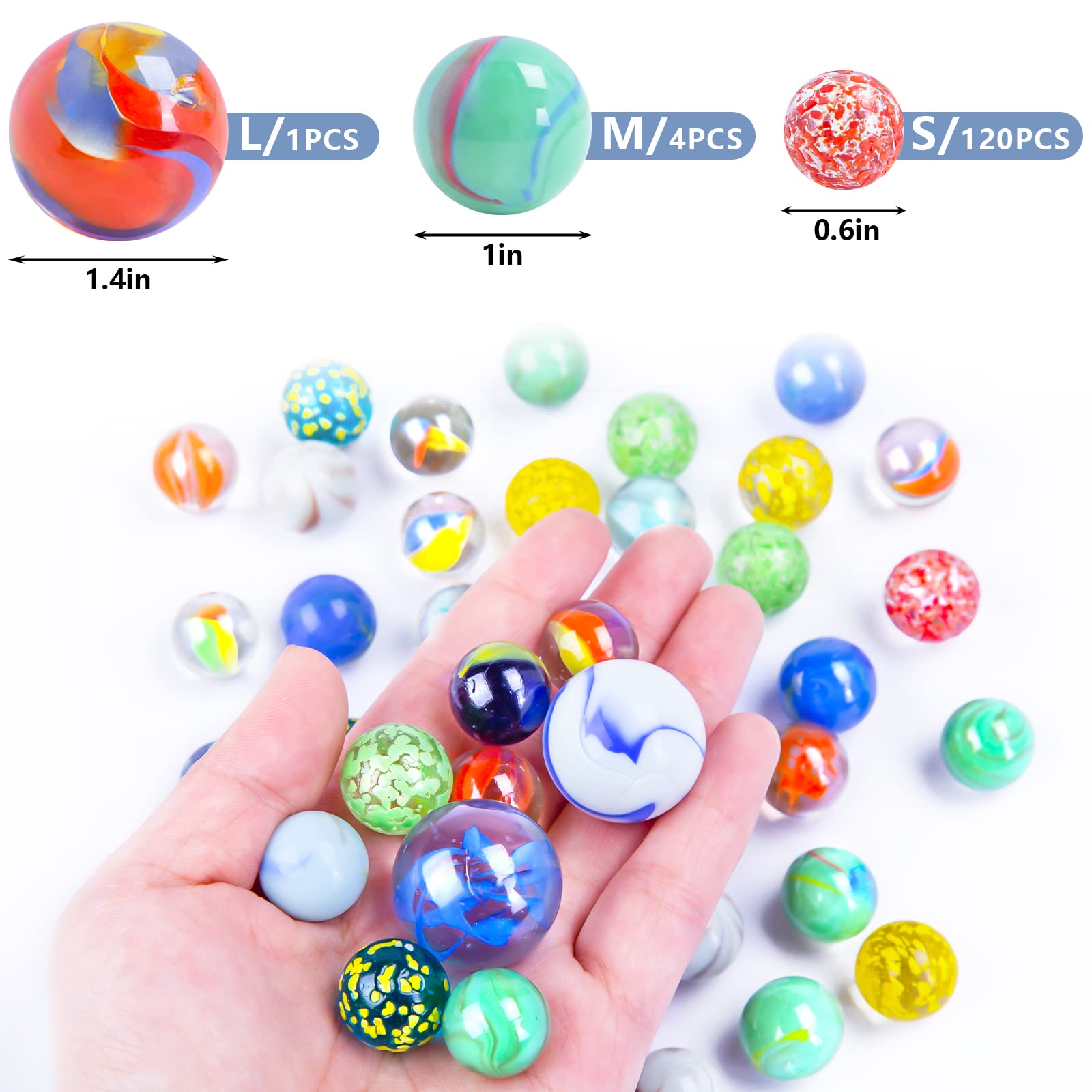 3 otters 125PCS Marbles Games for Kids, Assorted Size with Gift Box for Marbles Run Games