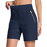 MAGCOMSEN Women's High Waisted Hiking Golf Shorts with 4 Pockets 7" Lightweight Stretchy Athletic Running Summer Shorts