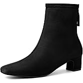 Allegra K Women's Square Toe Ankle Boots Chunky Low Heels Boots