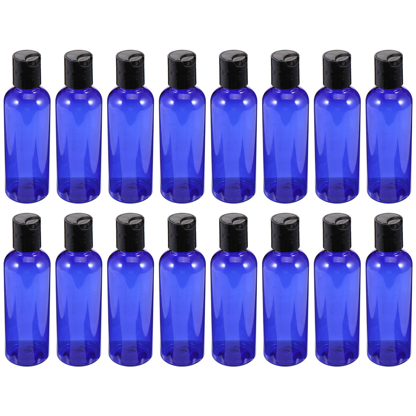 FRCOLOR 16pcs 100ML Empty Plastic Squeeze Bottles with Press Cap Blue Refillable Bottles Travel Toiletry Tubes for Cosmetic Lotion Sample
