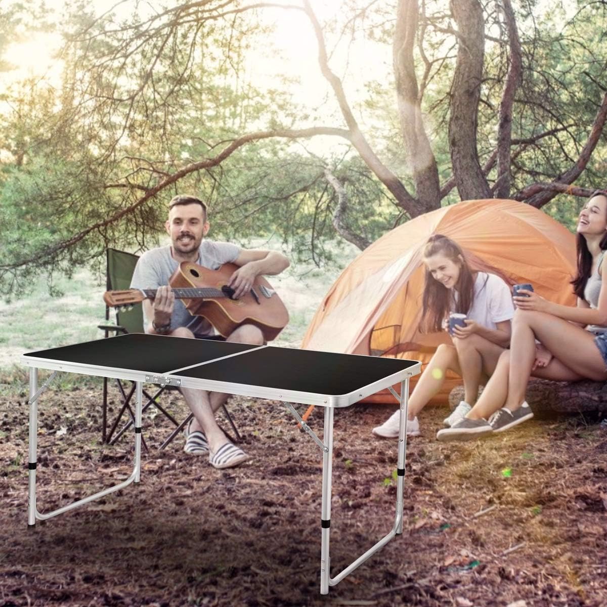 Folding Picnic Table, 4FT Aluminum Height Adjustable Alightweight Portable Handle, Rust Resistance Table for Outdoor Picnic Beach Backyard, 47''x24'', Black: Kitchen & Dining