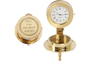 HANDCRAFTED TRADING CO. Nautical Brass Compass Handmade Vintage Folding Clock Compass Antique Maritime Sailor Ship Navigation Instrument Eduactional Compass Marine Table Clock