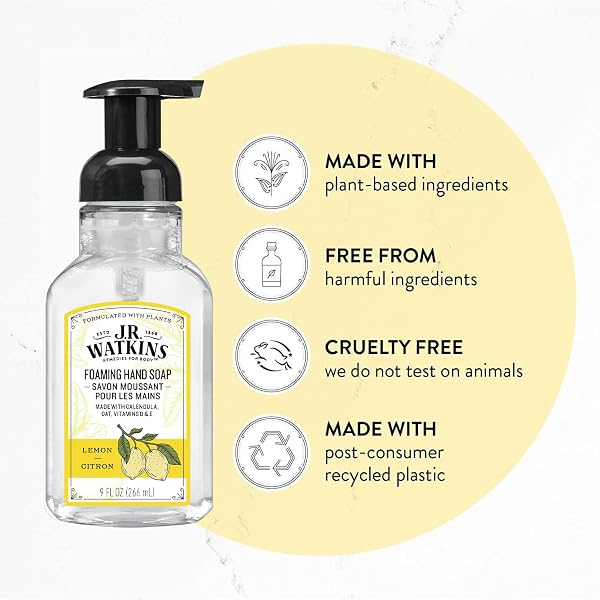 J.R. WATKINS FOAMING HAND SOAP FOR BATHROOM OR KITCHEN, SCENTED, CRUELTY FREE, 9 FL OZ, LEMON, 3 PACK