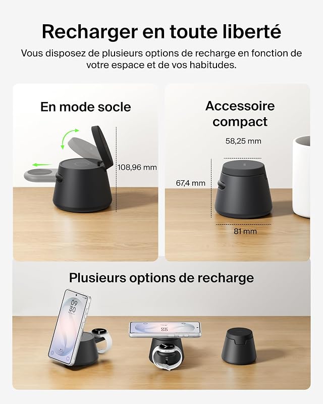 UltraCharge Station sans Fil 3-en-1 avec Qi2, 25 W - Noir