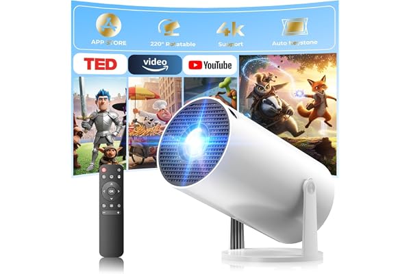 Mini Projector with WiFi and Bluetooth, Portable Projector Built-in Apps Support 4K 1080P Auto Keystone 220° Rotatable Small Projectors Compatible with HDMI/TV Stick/iPhone/Laptop for Bedroom Wall