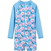 LIBREDGE Girls Long Sleeve Rash Guard Swimsuits Zipper Bathing Suits