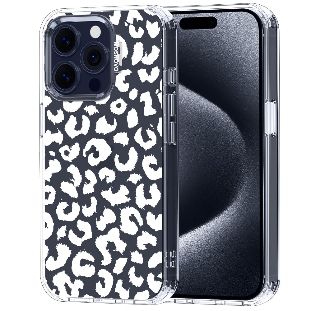 MOSNOVO Case for iPhone 15 Pro, [Buffertech 6.6ft Military-Grade Drop Protection] [Anti Peel Off Tech] Clear TPU Bumper Phone Case Cover Design - White Leopard Print — image 1