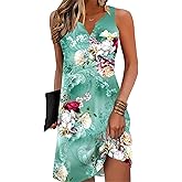 Disamer Beach Dresses for Women 2024 Vacation Summer Dress Boho Floral Sundresses Casual Beach Button Down V Neck Sleeveless Tshirt Dress, Small, Flower7