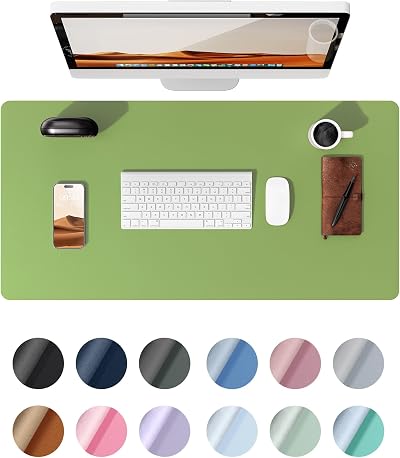 YSAGi Leather Desk Mat Large 60x35 cm Non-Slip Waterproof Leaf Green