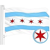 G128 Chicago City Flag | 2x3 Ft | ToughWeave Series Embroidered 300D Polyester | Embroidered Design, Indoor/Outdoor, Brass Grommets
