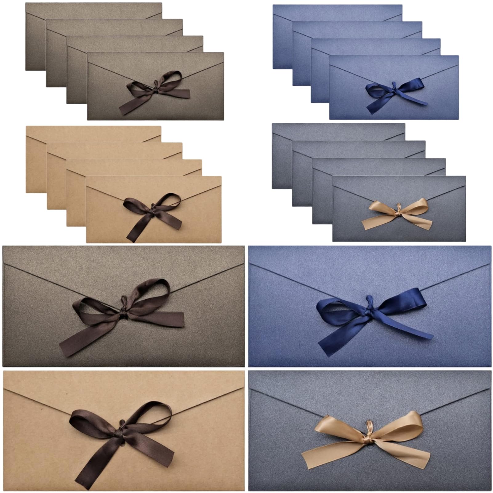 20pcs Gift Envelopes - Coloured Vintage Kraft Envelopes with Ribbons for Greeting Cards, Gift Card, Invitations, Mother’s Day, Thanksgiving, Christmas, Valentine’s Day (22x10.8cm, 4 Colors)