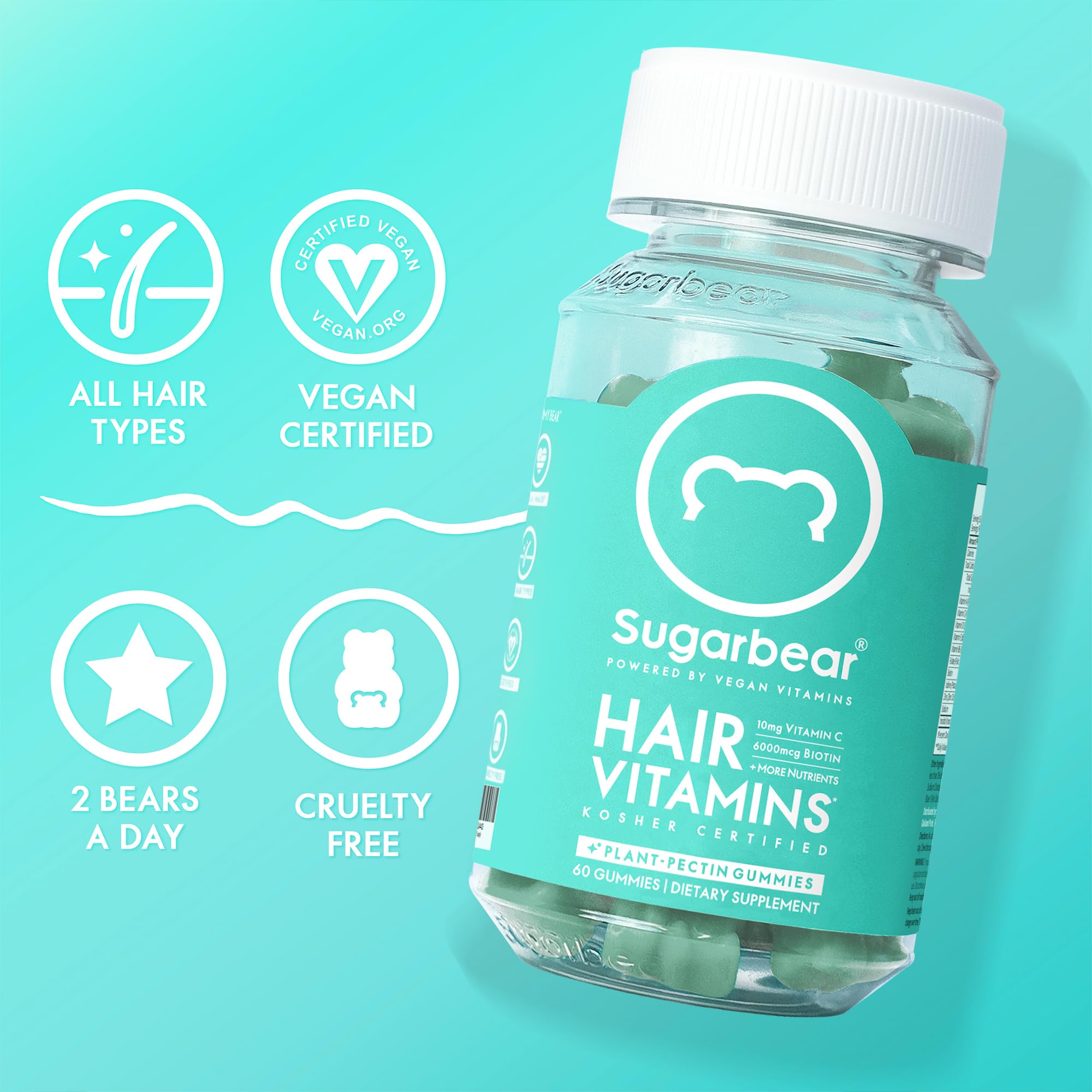 Sugarbear Hair Vitamins Extra Strength Biotin 6000mcg, Vitamin C, E