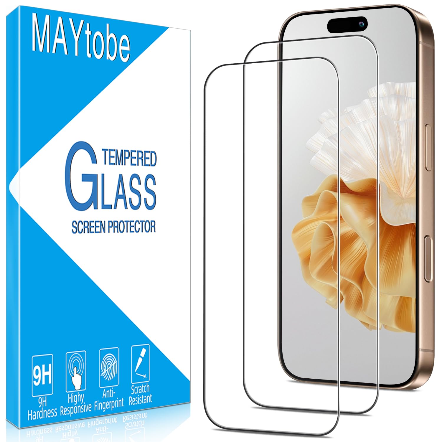Photo 1 of MAYtobe [2-Pack Designed for iPhone 16 Pro Max Screen Protector Tempered Glass, 9H Hardness, Anti Scratch, Easy to Install