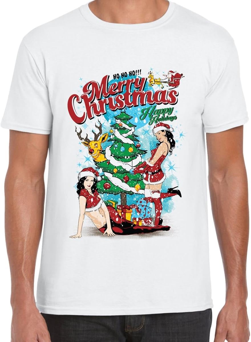 Sexy Merry Christmas Funny Men's TShirt (XL, White) Amazon.ca