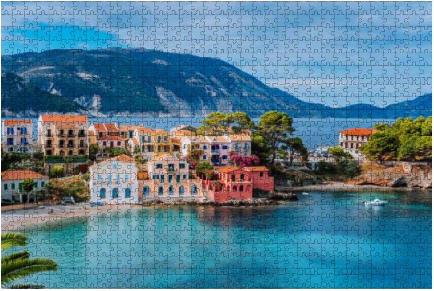 Beautiful Panoramic View of assos Village with Vivid Colorful Houses 1000 Piece Wooden Jigsaw Puzzle DIY Children Educational Puzzles Adult Decompression Gift Creative Games Toys Puzzles Home Decor