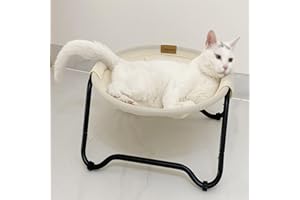 ROODO Cat Hammock Bed Free-Standing Removable Washable Mesh Roundness Couch Excellent Breathability and Easy Assembly Comfortable Kitty Nest or Puppy Bed for Indoors Sleeping Pets Use(Beige)