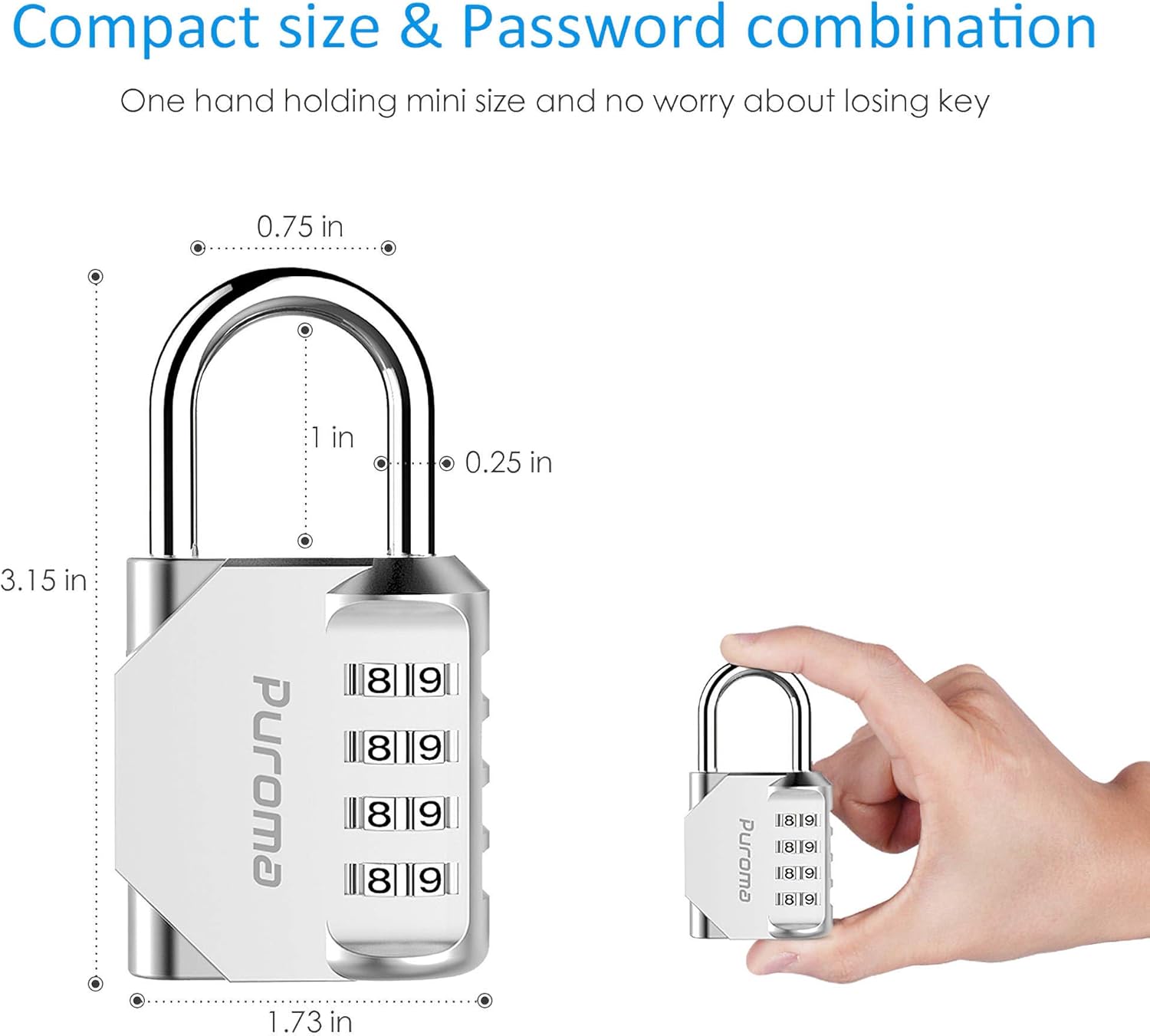 Puroma 2 Pack Combination Lock 4 Digit Outdoor Waterproof Padlock for School Gym Locker, Sports Locker, Fence, Toolbox, Gate, Case, Hasp Storage (Silver): Home Improvement