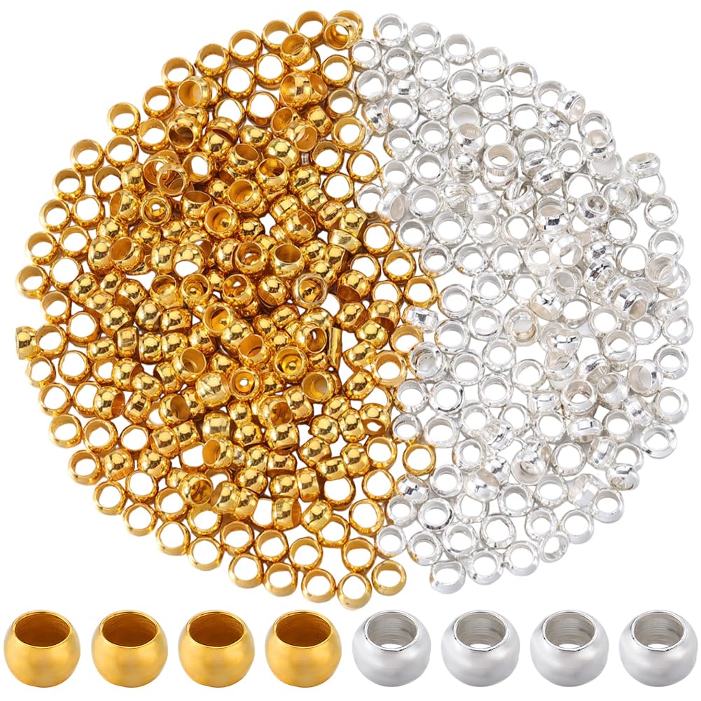 SOFPLATE 1 Box 2000Pcs 3mm Crimp Beads Gold Silver Metal Round Crimp Beads Spacer Stopper Clamp Ends Rondelle Ball for Jewellery Making Supplies Crimping Spacers DIY Bracelet Earring Crafts