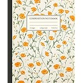 Composition Notebook College Ruled: Vintage Botanical Illustration | Beautiful Orange Poppies Floral Aesthetic Journal for School, College & Work