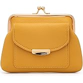 Plinvo Genuine Leather Kiss Lock Coin Purse for Women with Credit Card Slot Large Capacity Blue (Yellow)