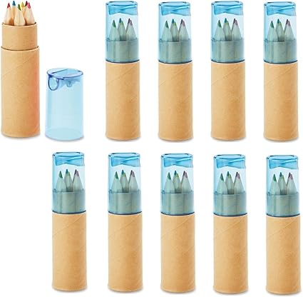 10 Sets De Crayons De Couleur Avec Taille Crayon Pour Enfant Party Mariage Restaurant Cadeau Bleu Ou Jaune Au Choix Bleu