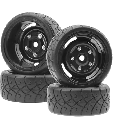 thumbnail image 2 of 4-Pack 1/10 Scale RC Car Wheels & Tires - 12mm Hex, 65mm Diameter, Rubber Tires For On-Road Touring 2 of 10