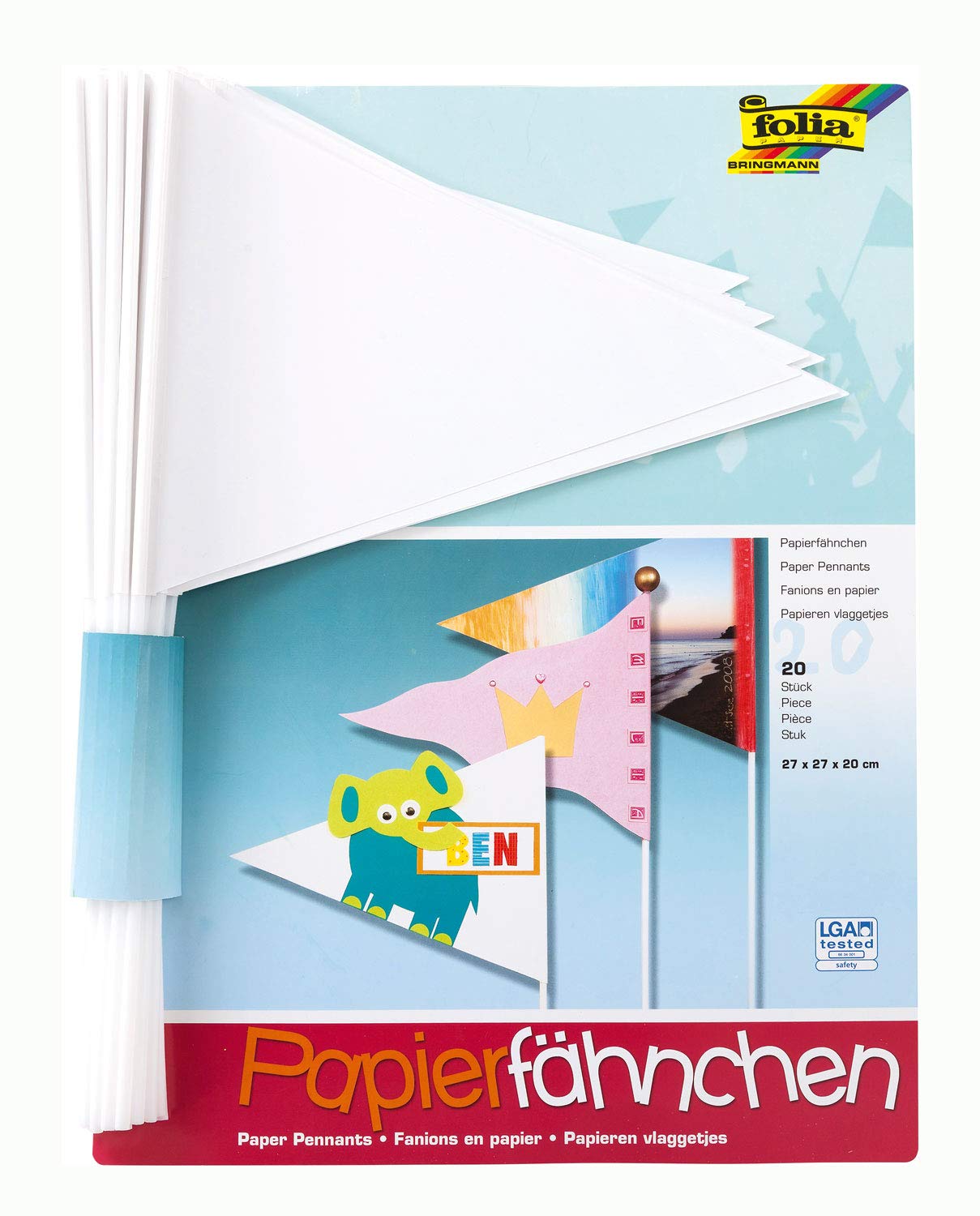 Folia 2373 - paper flag, pennant, bar length 40 cm, 20 pieces, white