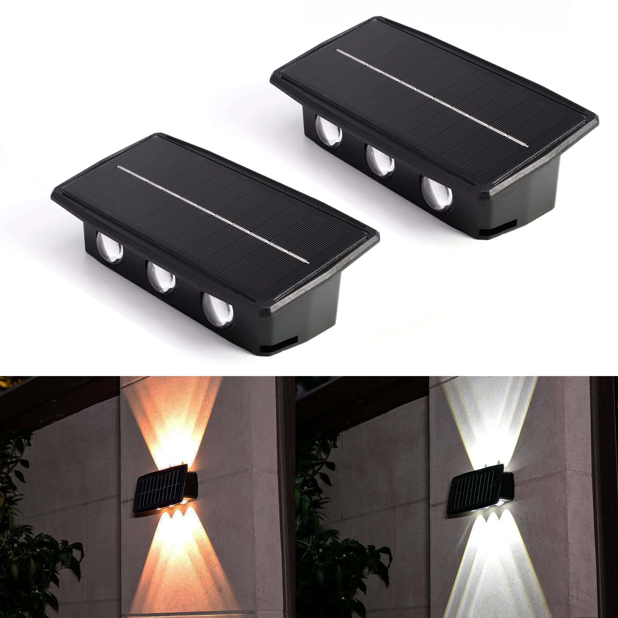 kpslucerna LED Solar Lights for Outdoors, 2 Colours, Bright Solar Lights, for Balcony, Garden, Outdoor, Fence, Decorative Wall Light, IP65 Decoration of Patio, 6 LEDs Deck Lighting