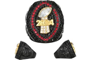 HuangouSA 2024 Fantasy Football Championship Ring with Wooden Box League Champion Trophy Rings Premium Award for Winner