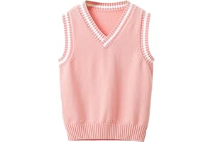 Loloda Kids Boys Girls Casual V Neck School Uniform Knit Sweater Vest Striped Sleeveless Cardigan Daily Wear