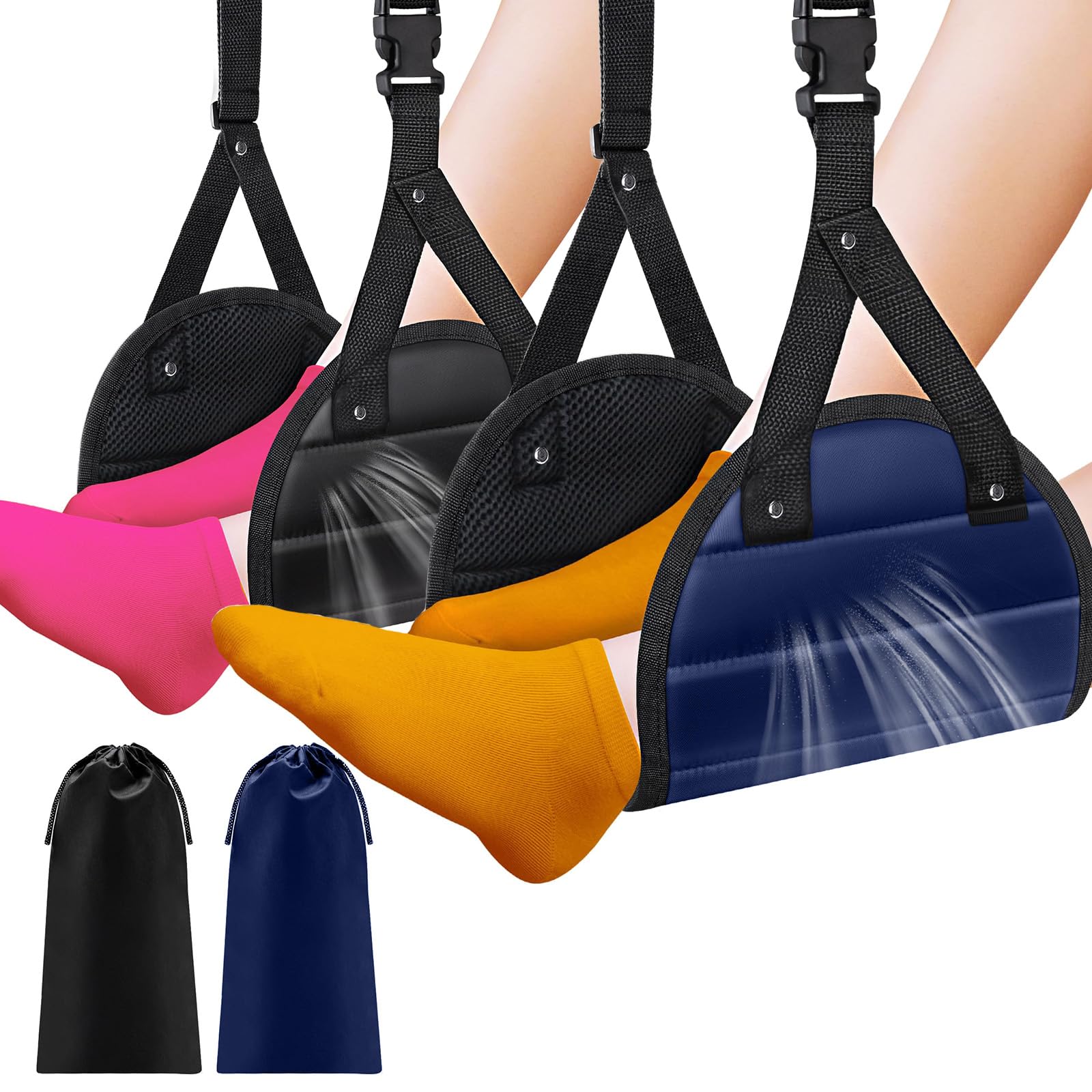 Photo 1 of Airplane Foot Hammock for Plane Travel, Portable Foot Sling for Airplane Travel, Adjustable Plane Leg Hammock for Long Trip, Relax Your Feet, Travels Essentials 2 Pack, Black & Blue