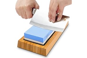 Whetstone Knife Sharpening Stone,Knife Sharpener for Kitchen Knive with Non Slip Silicone Pad and Bamboo Base,2 Side Grit 100