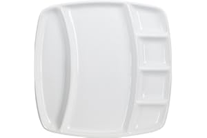 Set of 4 Square White Porcelain Fondue Plates- Meat, Cheese, Veggie and Chocolate Dishes 6 Section, White (053584)
