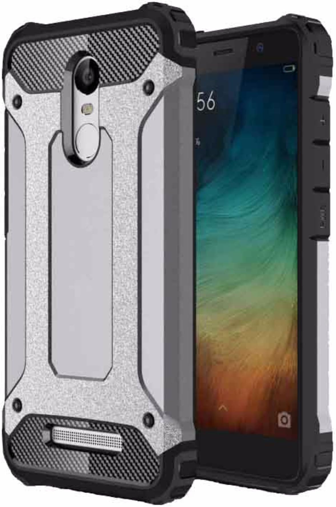 Norby Heavy Duty Rugged Tough Hybrid Armor Guard Back Case Cover for Xaiomi Redmi Note 3 (Silver)